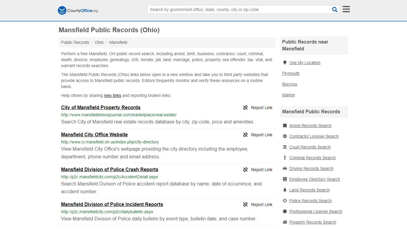 Public Records - Mansfield, OH (Business, Criminal, GIS, Property ...