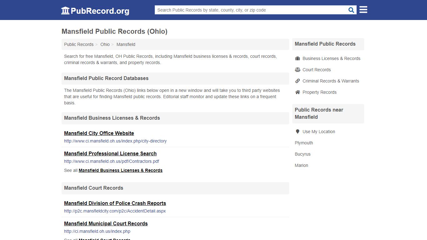 Free Mansfield Public Records (Ohio Public Records) - PubRecord.org