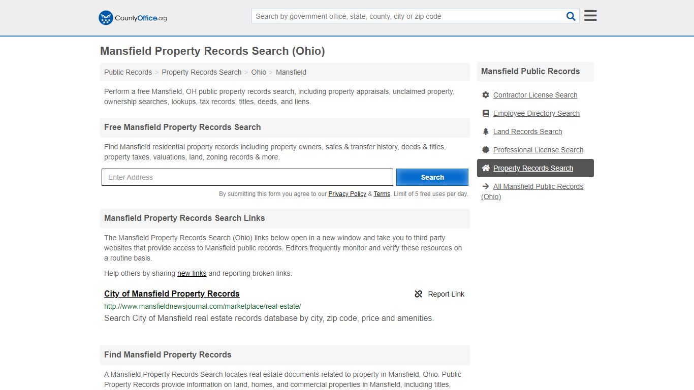 Mansfield Property Records Search (Ohio) - County Office